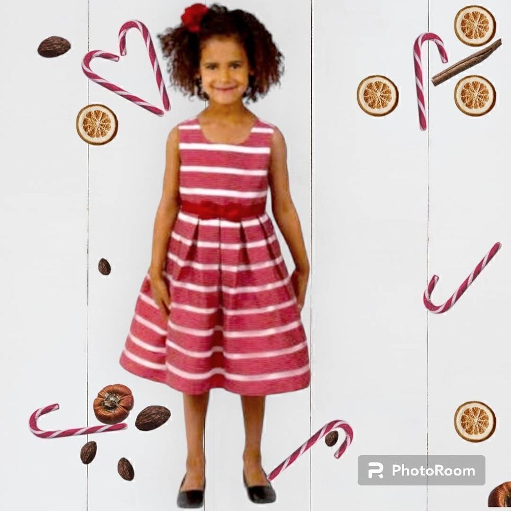 Jona Michelle Kids' Holiday Christmas Dress, Red & White 10